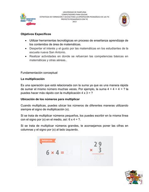 Proyecto pedagógico tablas multiplicar PDF Descarga Gratuita