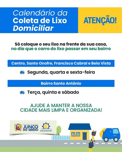 Prefeitura de Junco do Seridó divulga calendário da coleta de lixo