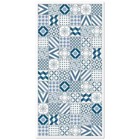 Tapis Vinyle Panorama Carreaux Ciments Love Bleu 120x160 Cm Tapis