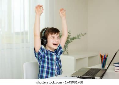 Cheerful Boy Studying Computer Beautiful Style Stock Photo 1743981788 | Shutterstock