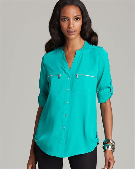 Calvin Klein Zip Pocket Roll Sleeve Shirt In Blue Jadette Lyst