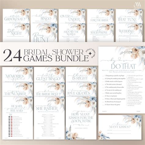 Something Blue Bridal Shower Game Bundle Dusty Blue Boho Edition Fun