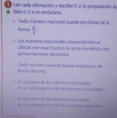 Resuelto Lee Cada Afirmaci N Y Escribe F Si La Proposici N Es Falsa O