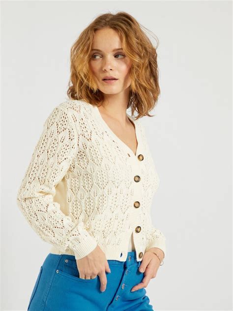 Gilet En Maille Crochet Blanc Kiabi