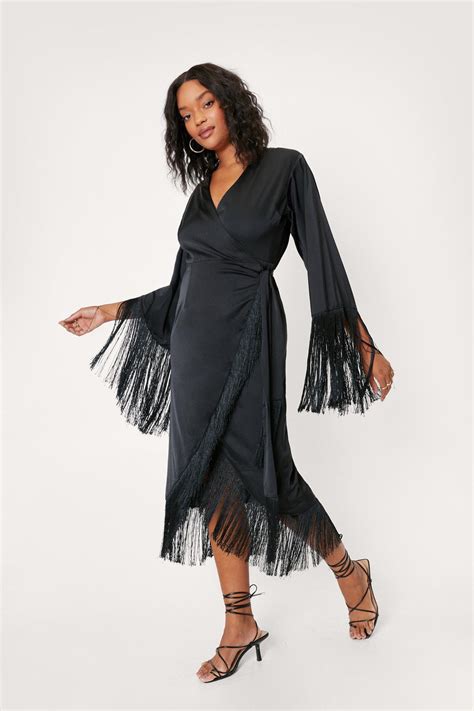 Plus Size Fringe Detail Wrap Bridal Dress Nasty Gal