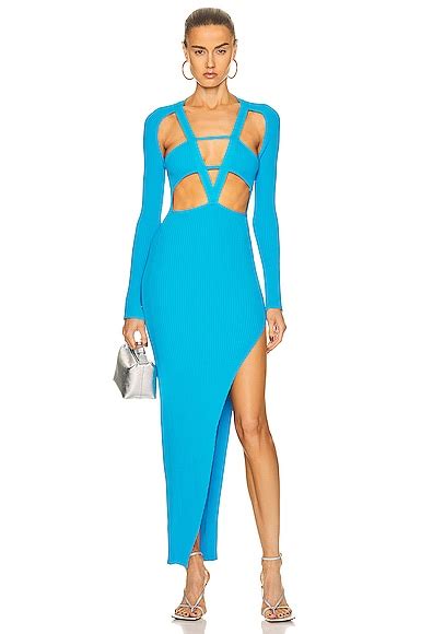 David Koma For FWRD Deep V Maxi Dress In Blue FWRD