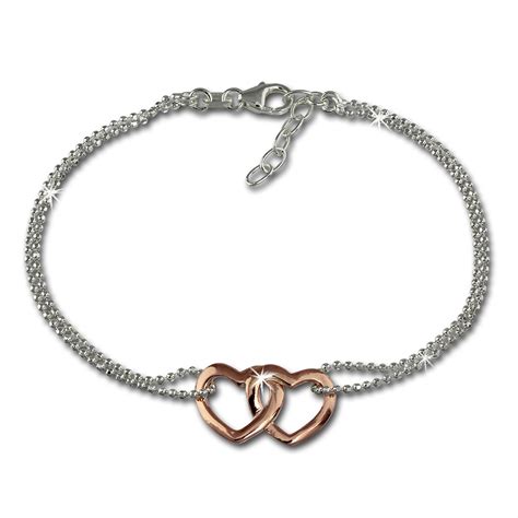 SilberDream Armband Doppelherz Rose Vergoldet 925er Silber Damen 18cm