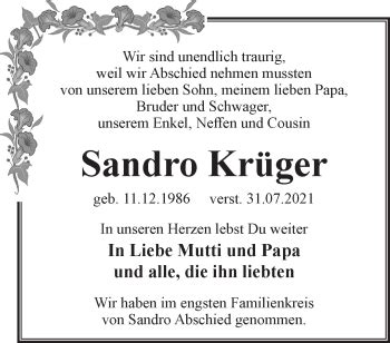 Traueranzeigen Von Sandro Kr Ger M Rkische Onlinezeitung Trauerportal