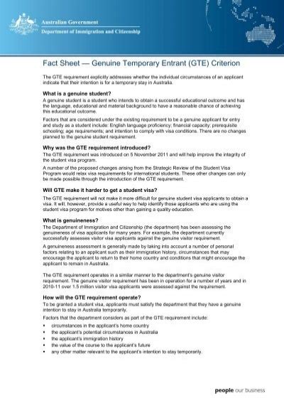 Fact Sheet Genuine Temporary Entrant Gte Study Adelaide