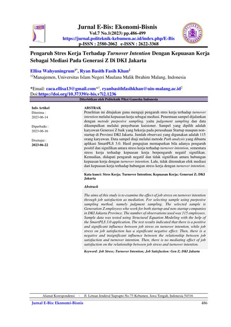 PDF Pengaruh Stres Kerja Terhadap Turnover Intention Dengan Kepuasan