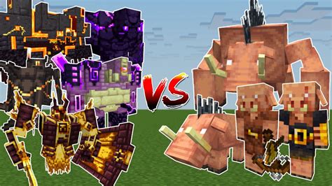 Cataclysm Bosses Vs Piglin Mobs Team Minecraft Mob Battle Youtube