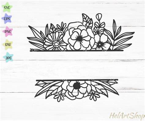 Floral border svg Split monogram svg wedding monogram svg | Etsy