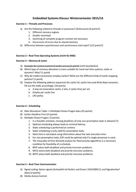 Embedded Systems Klausur WS2015 16 Embedded Systems Klausur