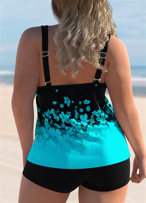 ROTITA Ombre Cyan Floral Print Tankini Top Rotita USD 24 87