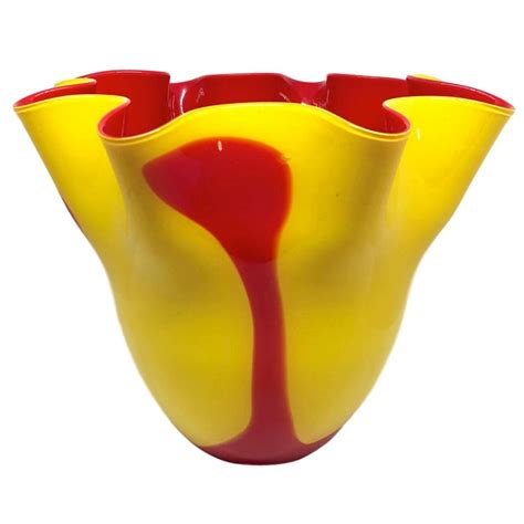 Red And Yellow Glass Murano Venetian Glass Vase By Fazzoletto For Sale At 1stdibs