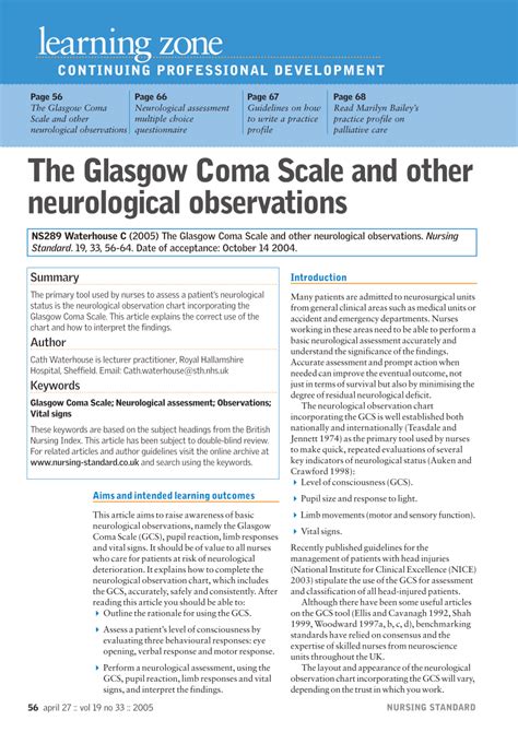 Pdf The Glasgow Coma Scale And Other Neurological Observations