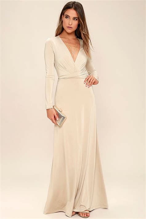 Lovely Beige Dress Maxi Dress Long Sleeve Dress 6400 Lulus