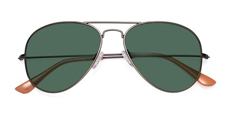 Antique Bronze Grandpa Thin Aviator Polarized Sunglasses With Green Sunwear Lenses Ssr035