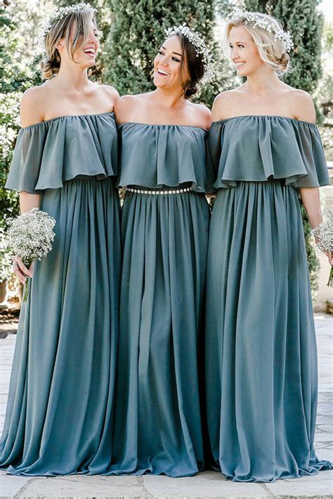 Chiffon Off The Shoulder Floor Length Bridesmaids Dresses Angrila