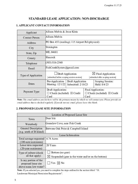 Fillable Online Aquaculture Lease Application Completemaritime Fax