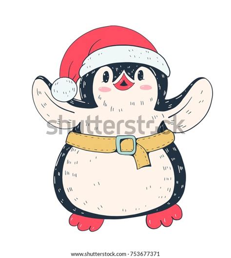 Winter Illustration Funny Cartoon Penguin Christmas Stock Vector