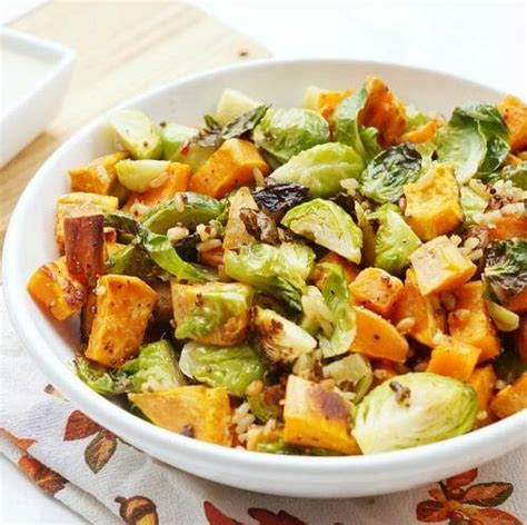 Tasty Roasted Sweet Potato And Brussels Sprout Salad Recipe