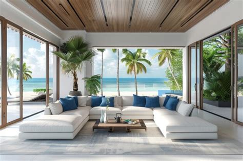 Modern Tropical Living Room With Ocean View Premium Ai Generated Image