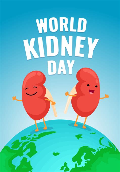 World kidney day poster with cartoon characters joyful jumping on Earth ...