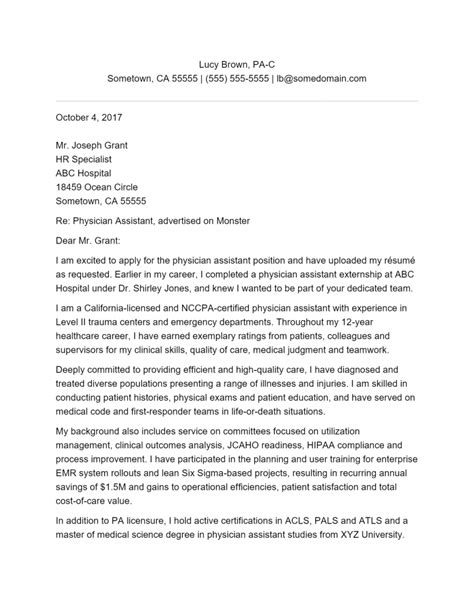 Free Physician Assistant Cover Letter Template And Example On