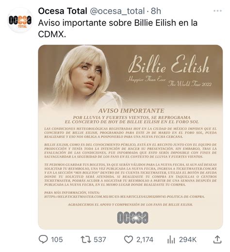 Concierto De Billie Eilish Qué Hacer Si Se Mojaron Tus Boletos Y Cómo Obtener Reembolso Infobae