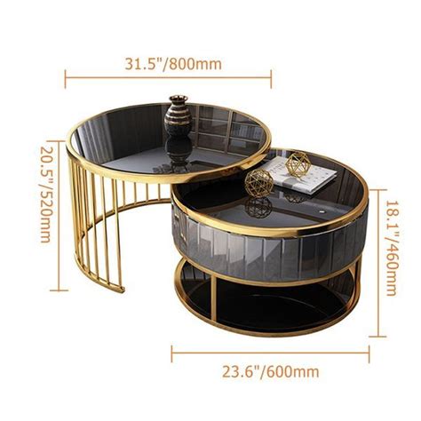 Modern Round Gold And Gray Nesting Coffee Table With Shelf Tempered Glass Top 2 Piece Set Coffee