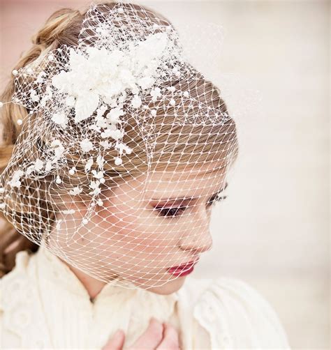 Hand Crafted Birdcage Veil With Vintage Flower Spray Modern Veil