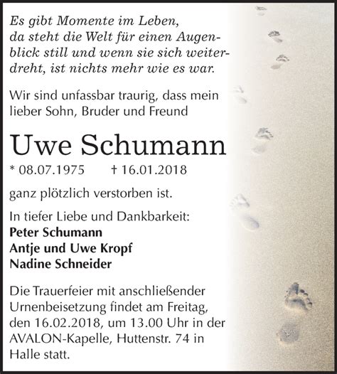 Traueranzeigen Von Uwe Schumann Abschied Nehmen De