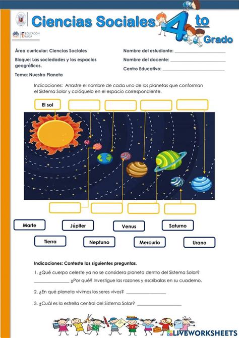 Ejercicio De El Sistema Solar Para Cuarto Grado Sistema Solar