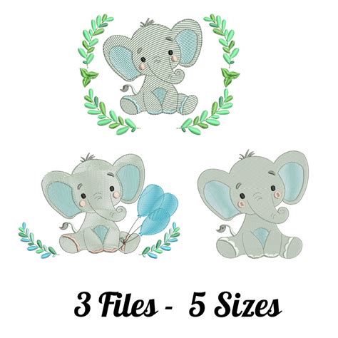 3 Elephant Embroidery Design, Baby Embroidery Design, Newborn ...