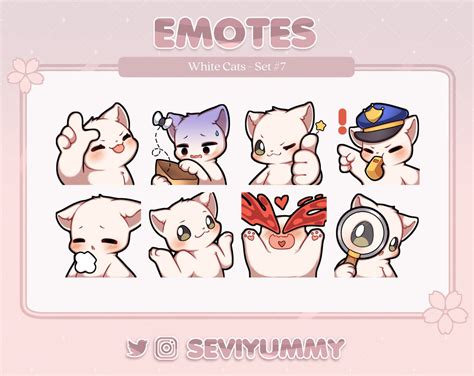 White Cat Emotes Set 7 Twitch Discord Kawaii Kitty Neko Etsy