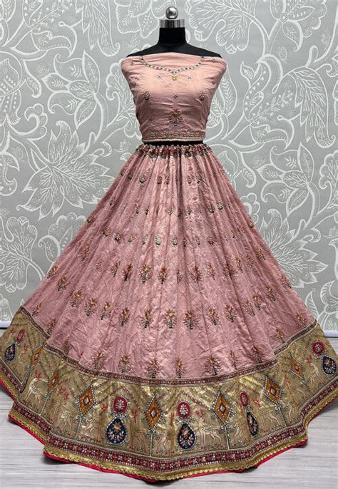 Buy Embroidered Art Silk Lehenga In Pink Online Lqy Utsav Fashion