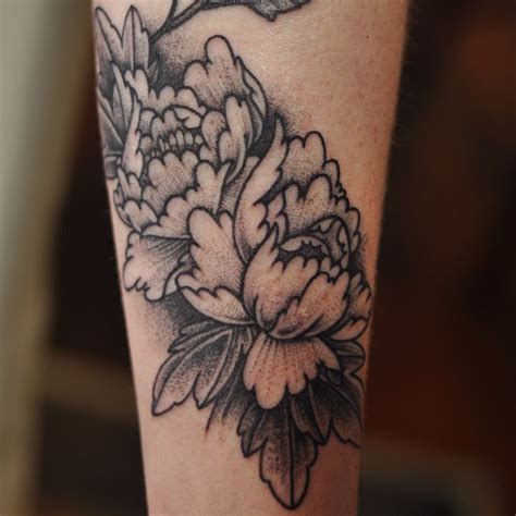 Black And Grey Peonies On The Forearm By Chris Jones Tattooer Done At