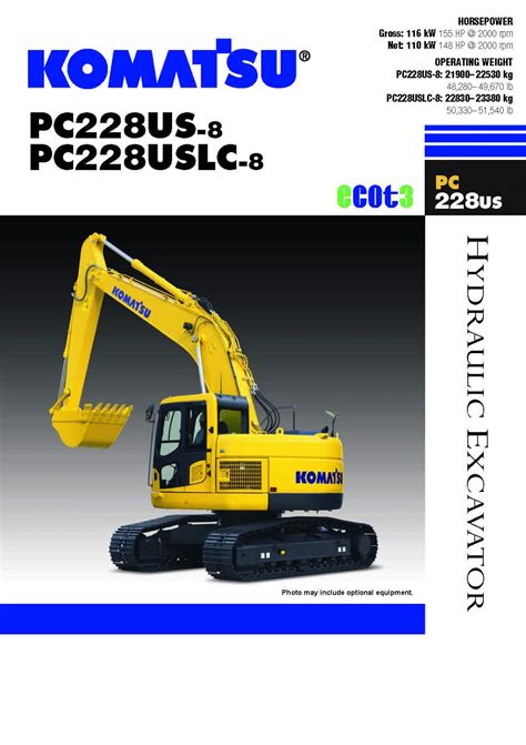 Komatsu Catalogue Specification Sheets Hydraulic Excavator Pc228us 8 Pc228uslc 8 Service