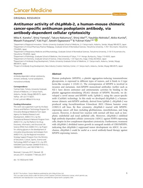 Pdf Antitumor Activity Of Chlpmab‐2 A Humanmouse Chimeric Cancer