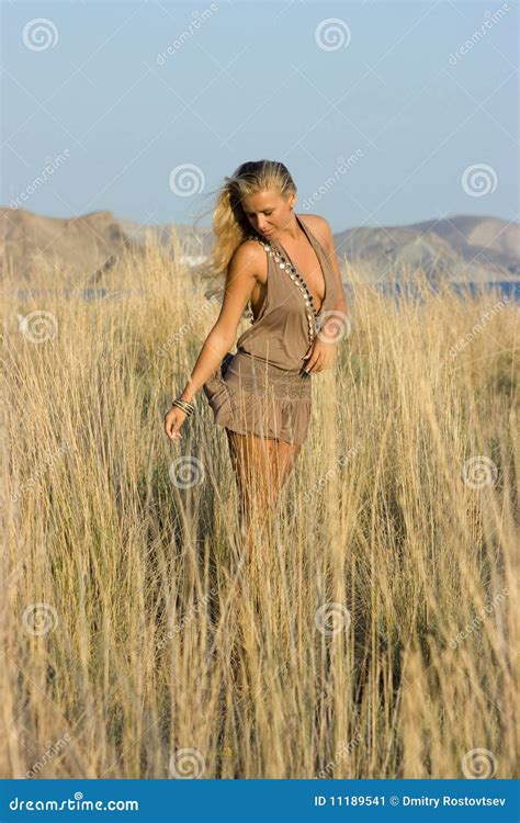 Blonde Girl In The Field Stock Image Image Of Gold Beads
