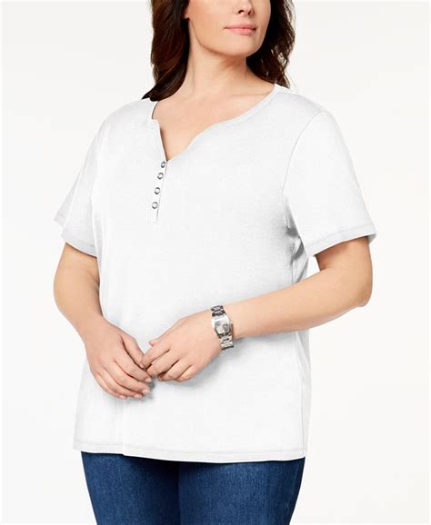 Karen Scott Plus Size Cotton Henley T Shirt Created For Macys