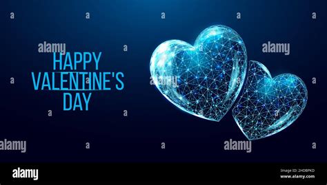 Happy Valentines Day Banner Wireframe Heart In Low Poly Style