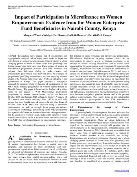 Pdf Impact Of Participation In Microfinance On Women Empowerment Evidence From The Women