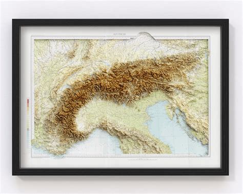 The Alps Topographic Map Giclée Fine Art Print Alpine Map Map Of