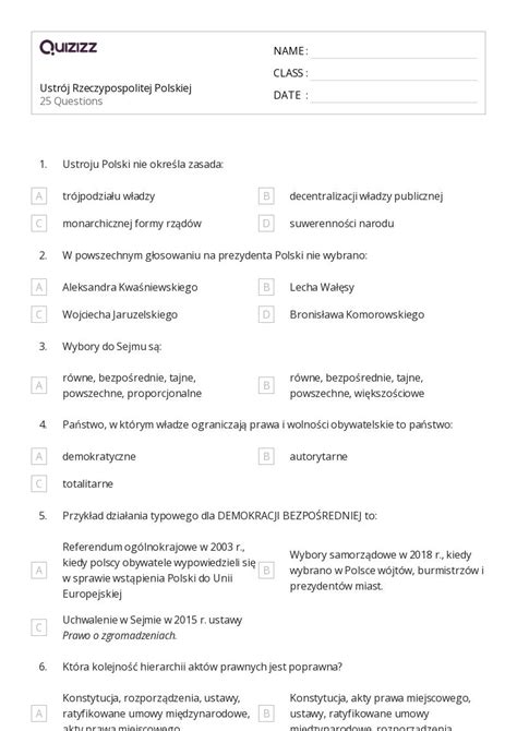 Ponad W Adza Ustawodawcza Arkuszy Roboczych Dla Klasa W Quizizz