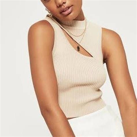 Nude Cut Out High Neck Ribbed Material Brand New Depop