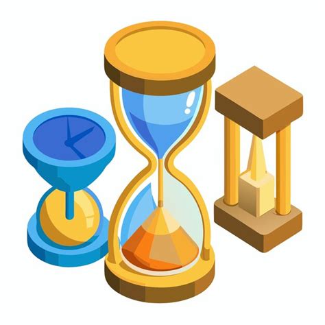 3d Clock Icons Time Icon Symbol Vector Golden Hourglass Isolated On White Background Vintage