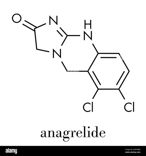 Anagrelide essential thrombocytosis drug molecule. Skeletal formula ...