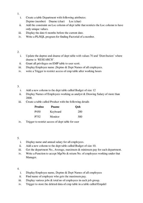 Dbs Lab External Questions I Create A Table Department With